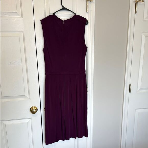 Tory Burch Pleated Plum Dress with Embellished Beaded Neckline Size Large - Picture 4 of 8